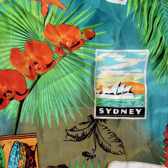 Vintage ECHO Silk Scarf Beach‎ Ocean Australia Travel Postcard Tropical Flowers - Picture 7 of 7